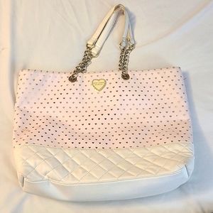 Betsy Johnson Large Tote in Baby Pink, Metallic Silver and White! 💗🤍